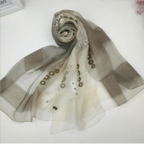 Wool Silk Scaves Green Plaid Women Summer Scarf